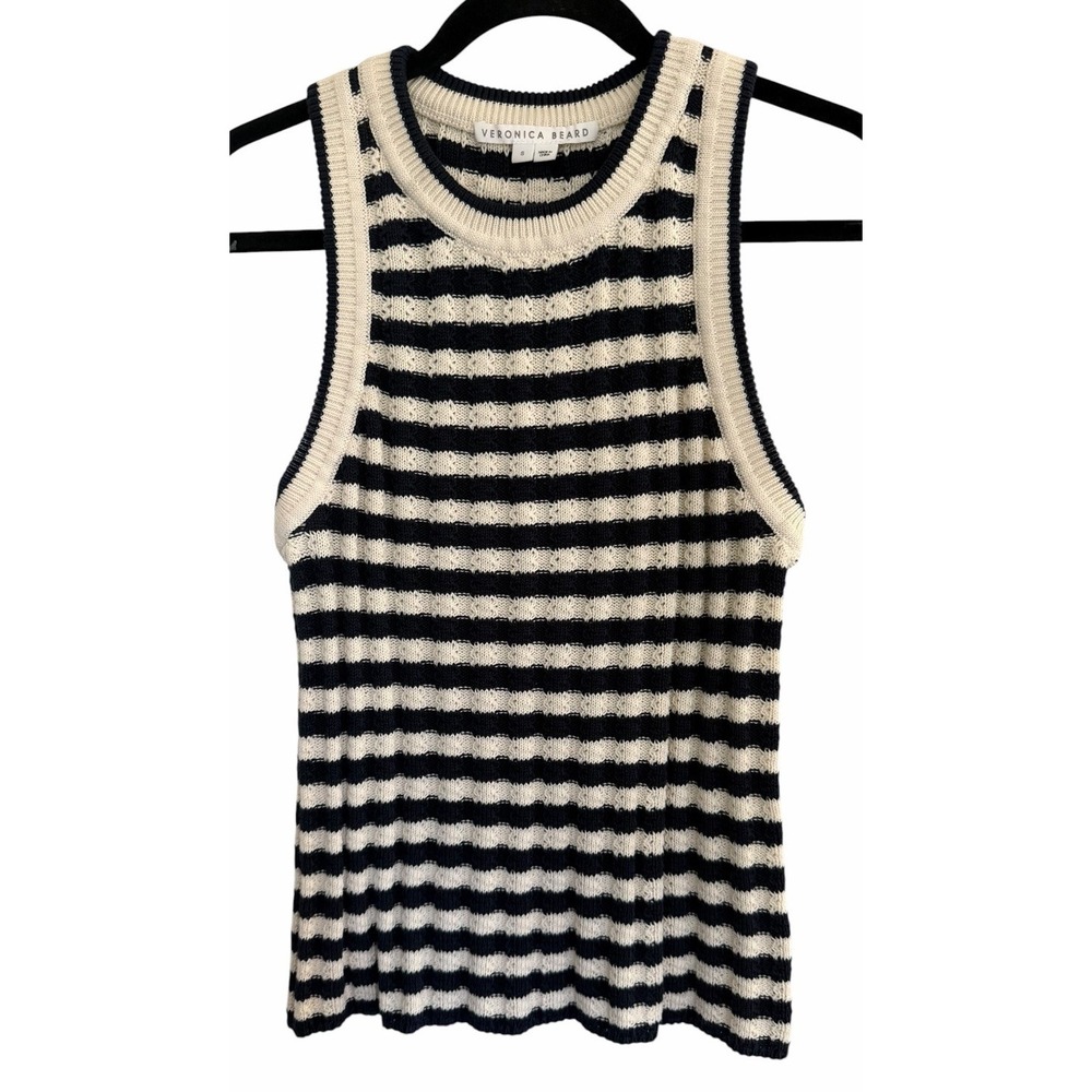 Veronica Beard Jerrel Knit Tank Blue/White Women's Size Small